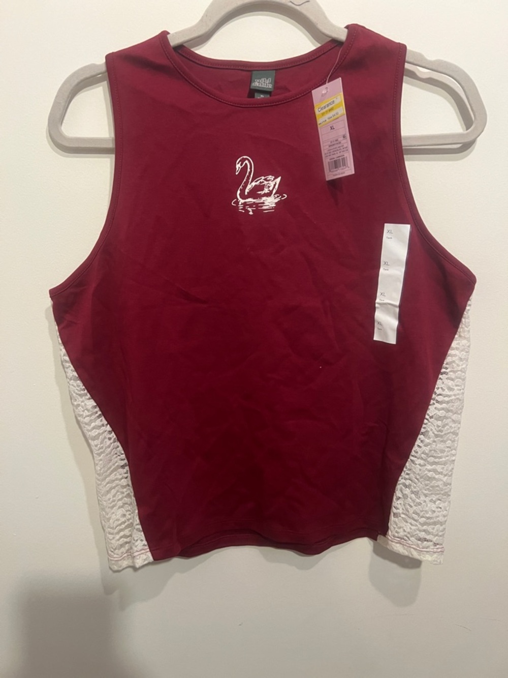 Women’s Burgundy Sleeveless Tank with White Lace Side Panels